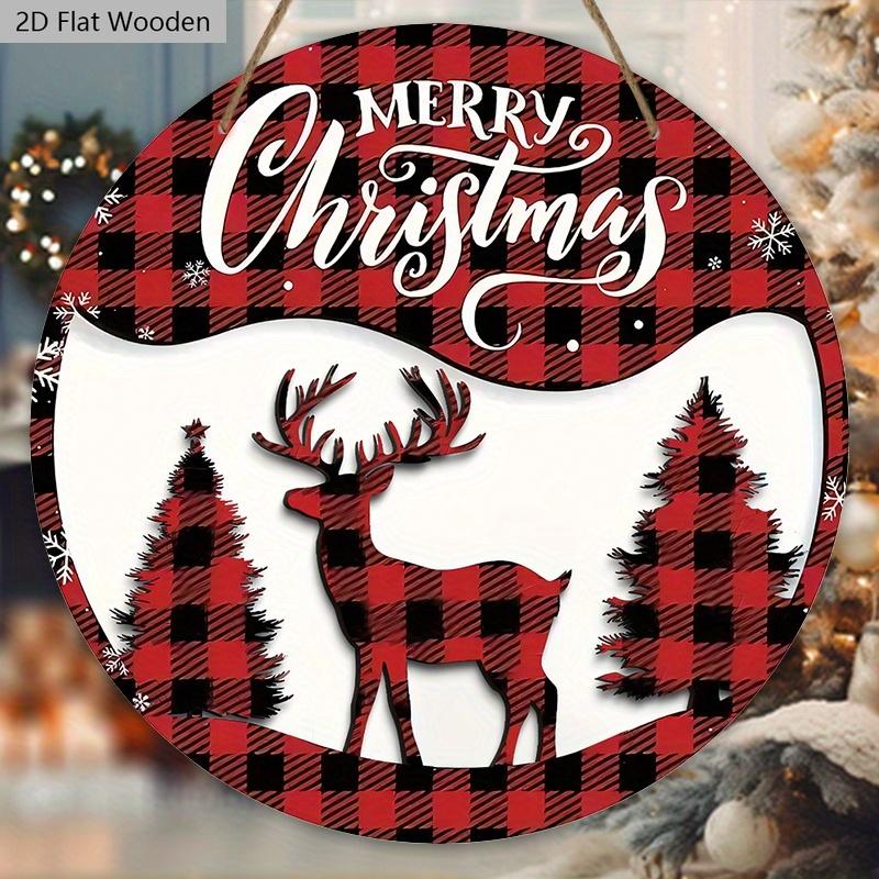 Christmas Wooden Sign with Classic Reindeer Pattern - Navidad Round Sign for Front Door, Wall Hanging Decor - Ideal Christmas Ornament