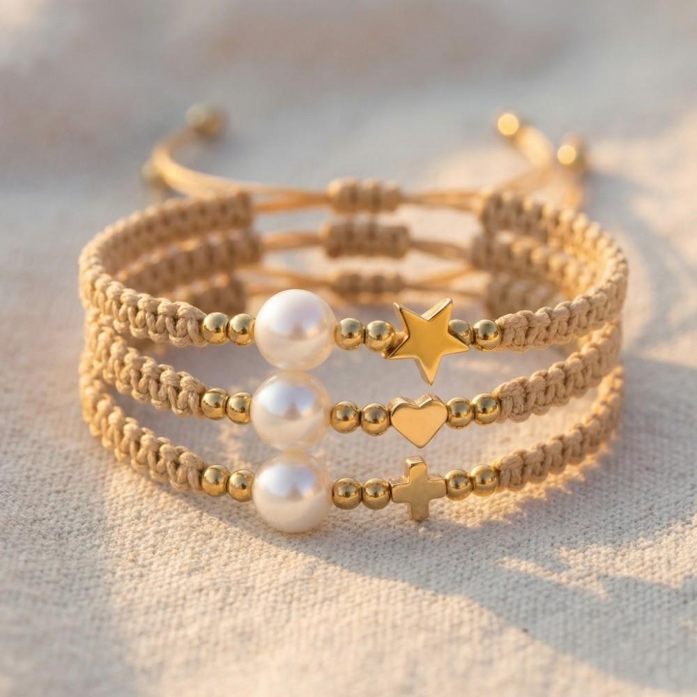 Pearl Bead Star-Shaped Bracelet Adjustable Casual Bracelet Bangle Woven Bracelet Women