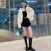 Women's Short Light Down Jacket Autumn Winter Hooded Single Breasted Loose White Duck Down Coat Pocket Stand Collar Solid Color