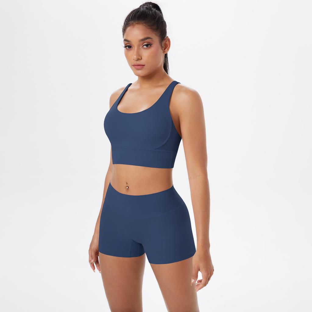 New Naked Matte Yoga Dress Cross Back Sports Bra Set Quick Drying Tight Hip Lifting Fitness Suit Two Piece Set For Women
