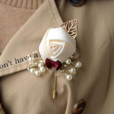 Broche de flores artificiais para casamento, Halloween, noiva e noivo, corsage de natal