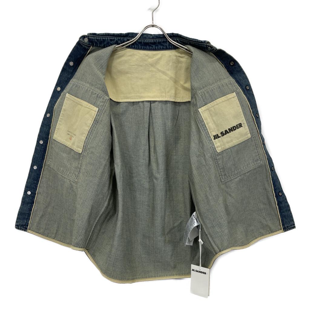 JIL SANDER+ 25Stainless Steel J40DL0157 Blue Navy Cotton Washed & Bleached Short Sleeve Denim Shirt tops S blueUsed