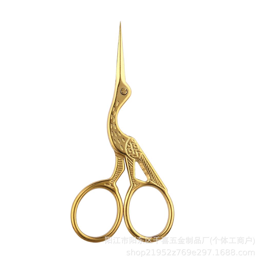 Stainless Steel Copper Crane Scissors Handmade Guochao Floral Scissors Retro Thread Embroidery Scissors Tea Scissors