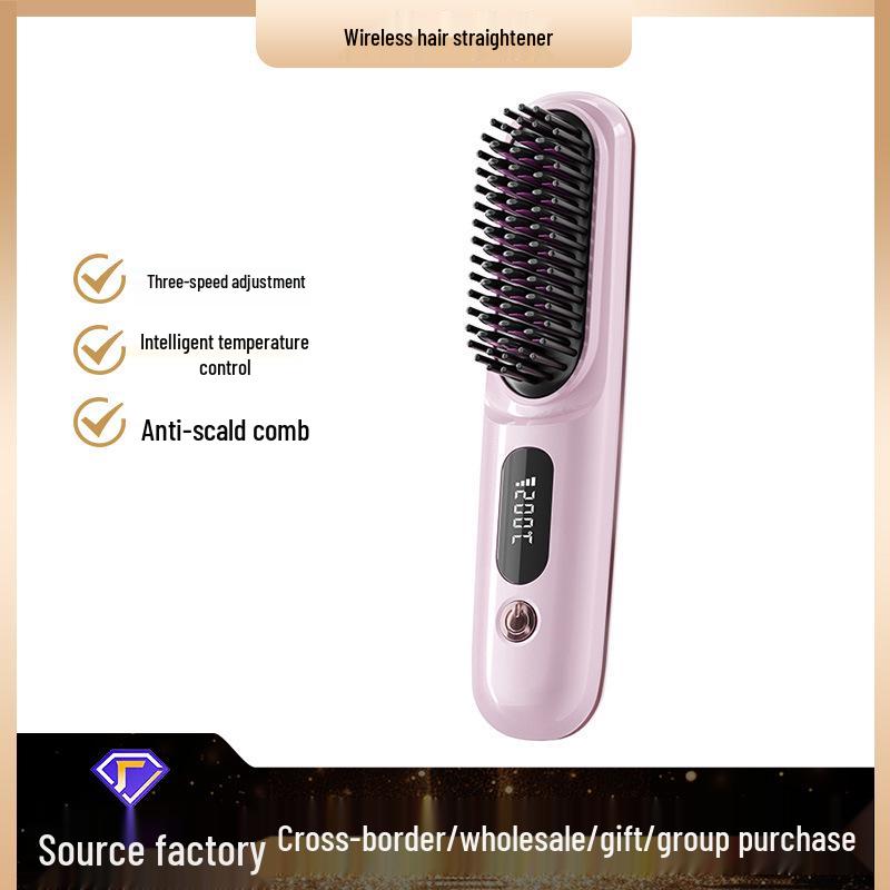 Wireless Ceramic Heated Hair Straightener Comb with USB Charging and Negative Ion Technology - Safe and Portable
