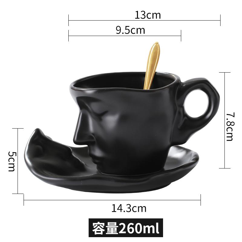 

Европейская керамическая кофейная чашка с абстрактным лицом и блюдцем, пара кружка, изысканная голова, десертная чайная чашка, офисная кружка-пародия, украшение для дома 260ml