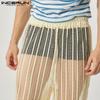 INCERUN Men Fishnet See Through Long Pants Holiday Beach Mesh See Through Trousers
