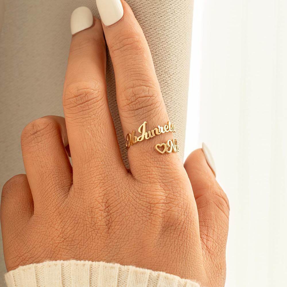 With Heart Custom Name Couple Wedding Rings Stainless Steel Gold Color Personalization Multiple Names Anillos Jewelry Gifts