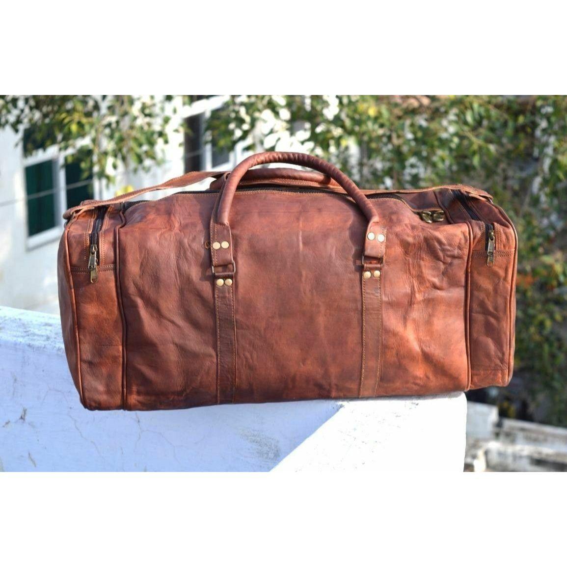 Sac De Voyage Duffle Bag Carré Style Sport En Véritable Cuir Mode Vintage 18 Pouces Df18kr