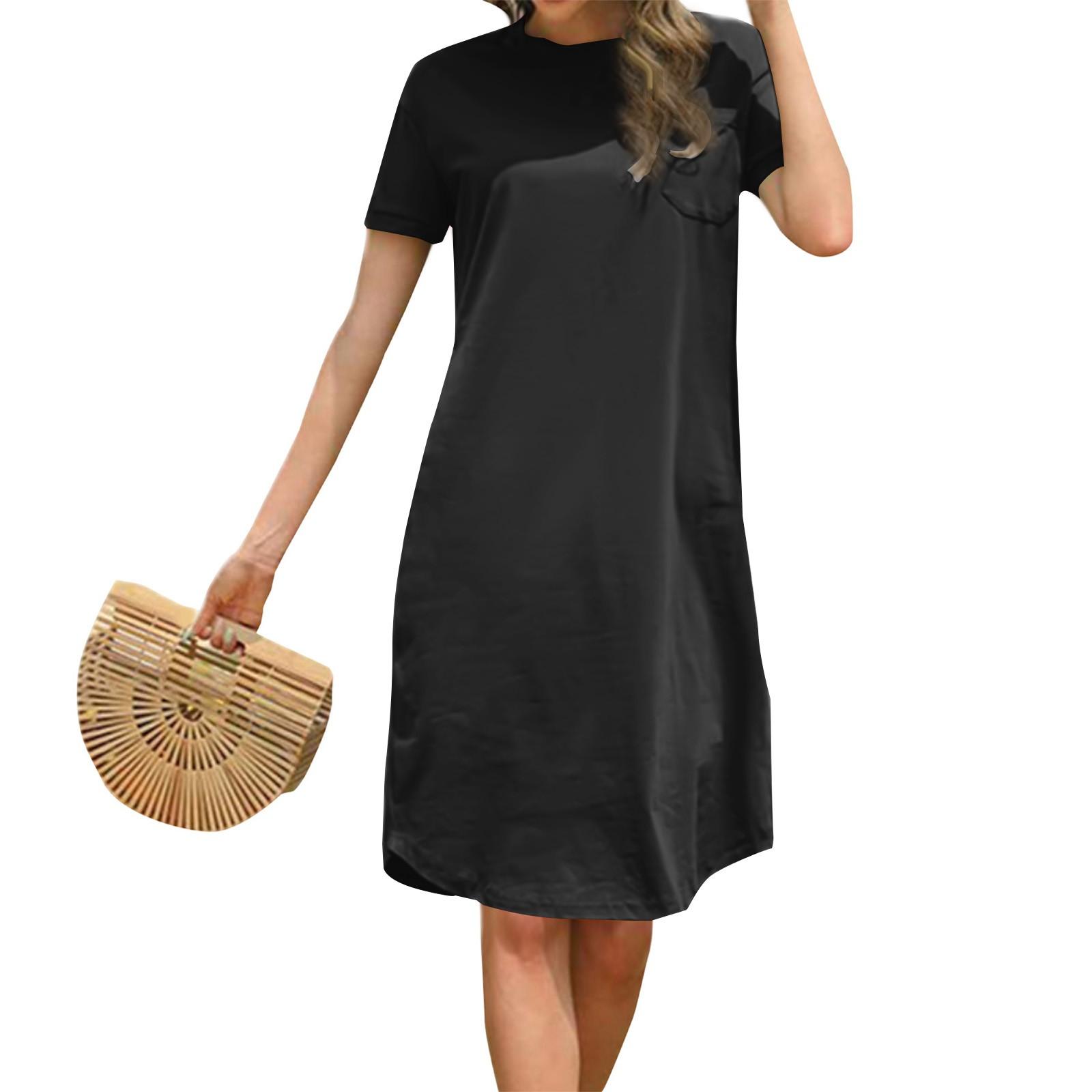 

Женская мода с круглым вырезом, повседневные свободные платья с коротким рукавом XXXXXL чёрный