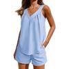 Women Sleeveless V Neck Two Piece Pajama Set With Loose Tank Top And Pocket Shorts For Casual Home Lounge Sleepwear Summer Daily Wear Outfit