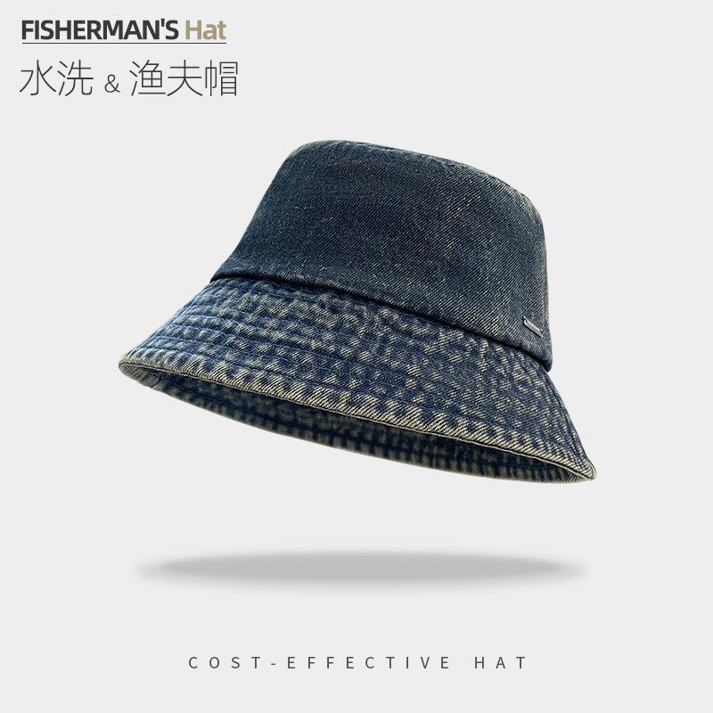 

Japanese Tie-Dye Contrasting Color Washed Denim Fisherman Hat Children S Spring And Summer Retro Basin Hat Outdoor Sunscreen Visor one size fits all 54-60cm