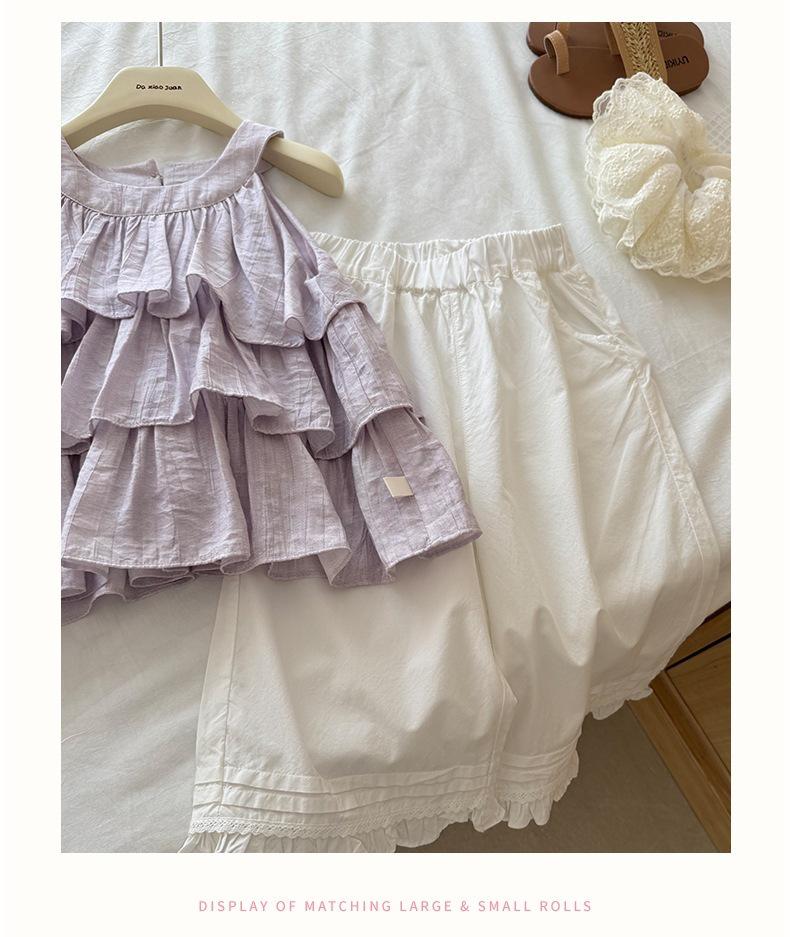 Large Size 26 New Summer Girls' Korean Halter Doll Top & Wide-Leg Pants Set - 710531