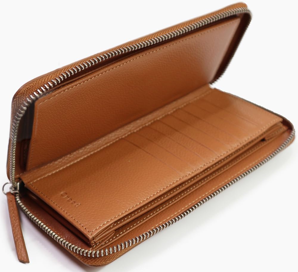 Kulatá dlouhá peněženka Dlouhá peněženka z hovězí kůže, chromovaná, velbloudí [Creed] R-MILLED 335C117#24