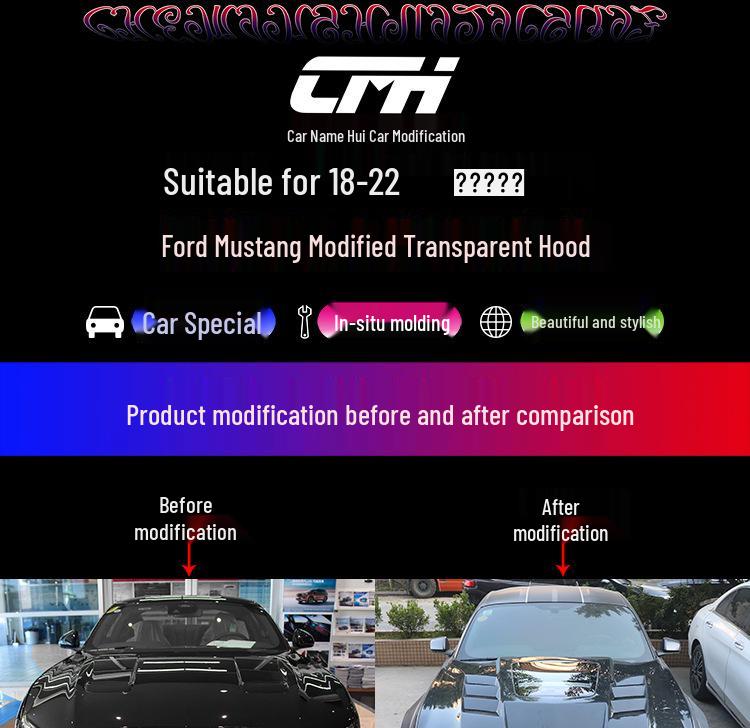 Ford Mustang 18-23 Transparent Carbon Fiber Hood Cover
