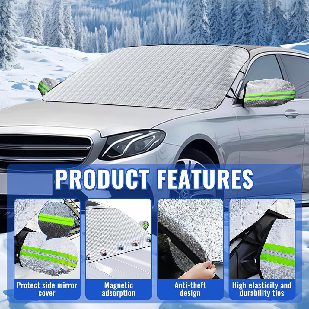 Windshield Cover for Ice and Snow, 5-Layer Material Protection Windshield Snow Cover, Car Windshield Snow Cover with Side Mirrors Cover, Fits for