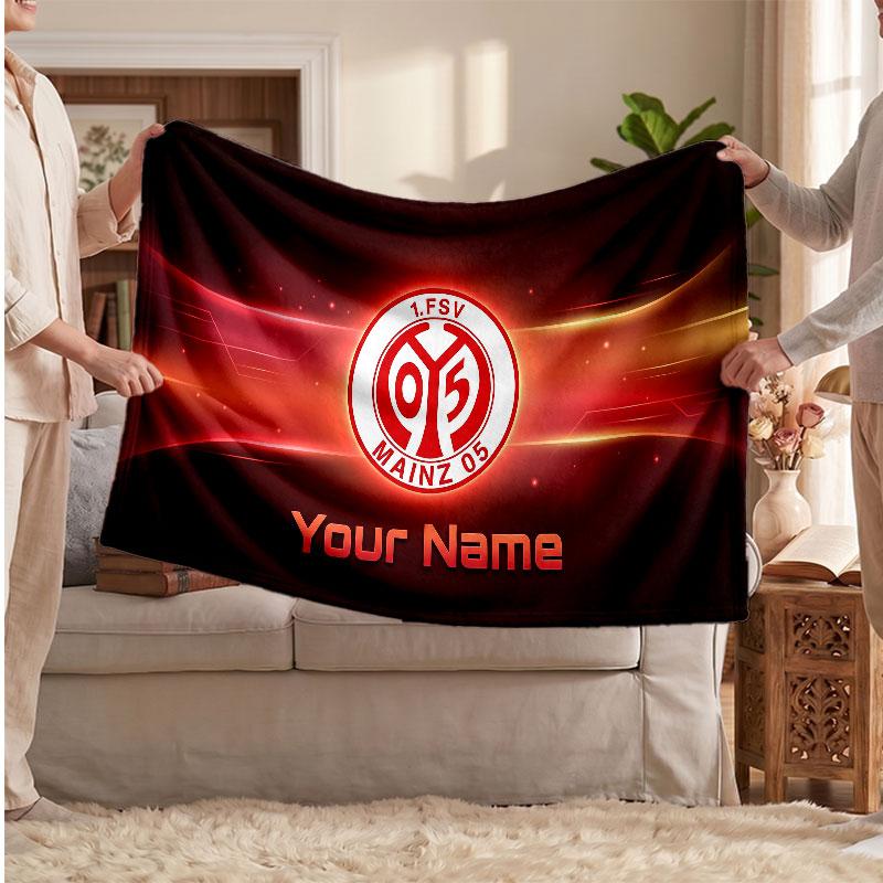 Mainz 05 Personalized Fleece Blanket With Football Logo, Custom Name Text Soft Warm Home Throw Blanket