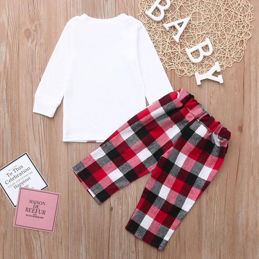 Christmas Kids Long Sleeve Tops+Plaid Print Pants  Family Clothes Pajamas