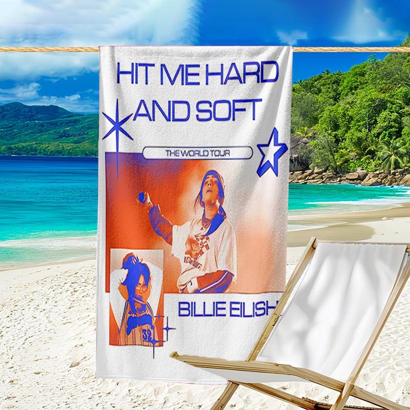 proof beach towel with a singer Billie Eilish1 pattern - soft,absorbent,quick-drying,machine washable - perfect for swimming,camping,bathing