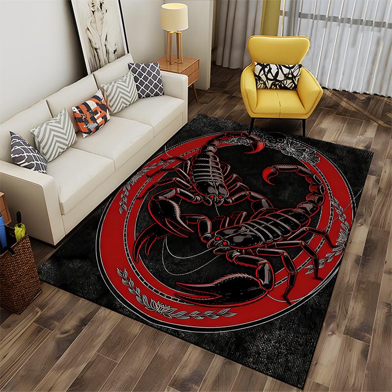 Modern Scorpion Design Carpet with Red Circle and Black Background Suitable for use as an anti-slip for living room bedroom sofas