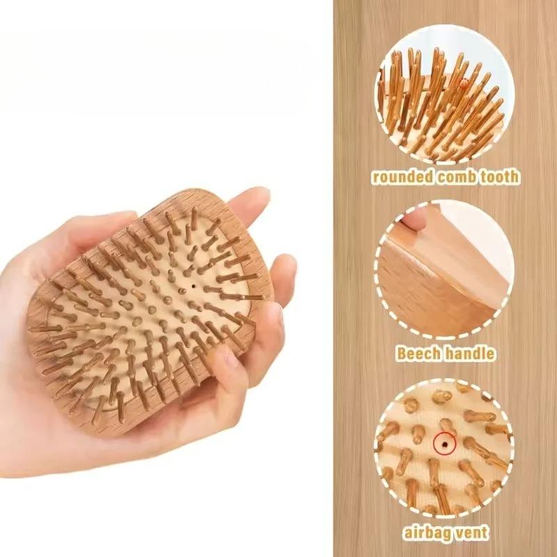 Scalp Massage Comb Beech Wood Airbag Hair Brush with Steel Pins Detangling Hair Styling Tool and Scalp Care Styling Accessories