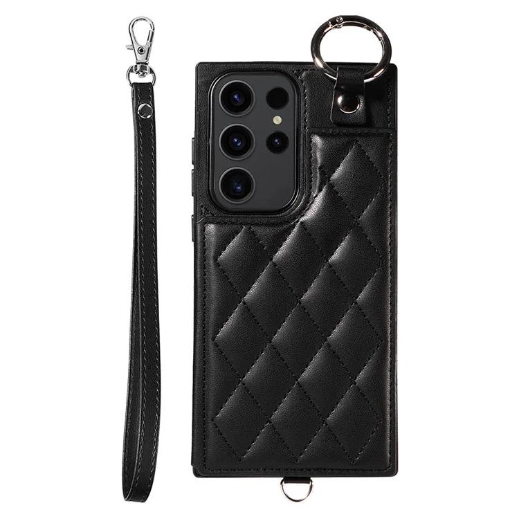 

Card Bag 009 for Samsung Galaxy S23 Ultra Case Leather+TPU Phone Cover with Kickstand - Black