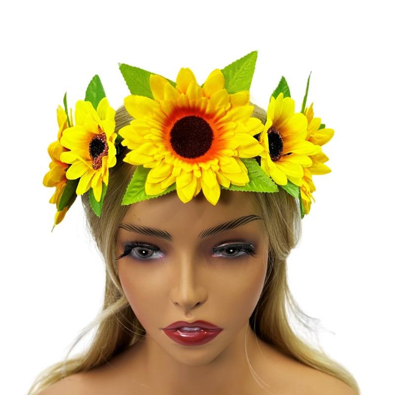 Daisy headband wreath Bohemian sun flower head with scenic seaside vacation photo dress up headband