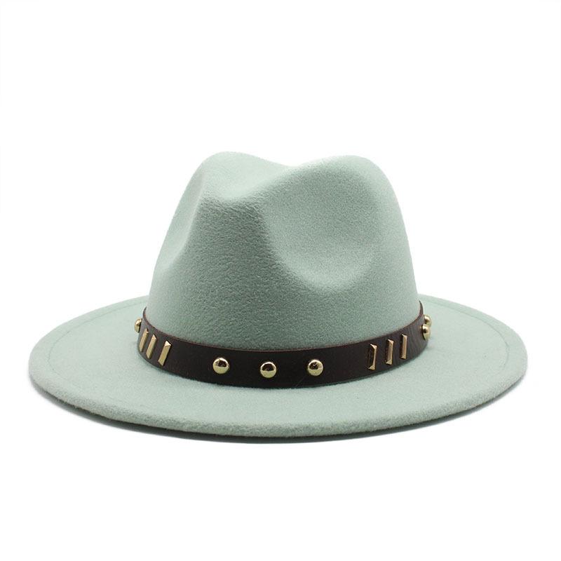 Belt Accessories Wool Top Hat Jazz Hat Vintage Black Wool Jazz Hat Flat-Brimmed Eaves Hat