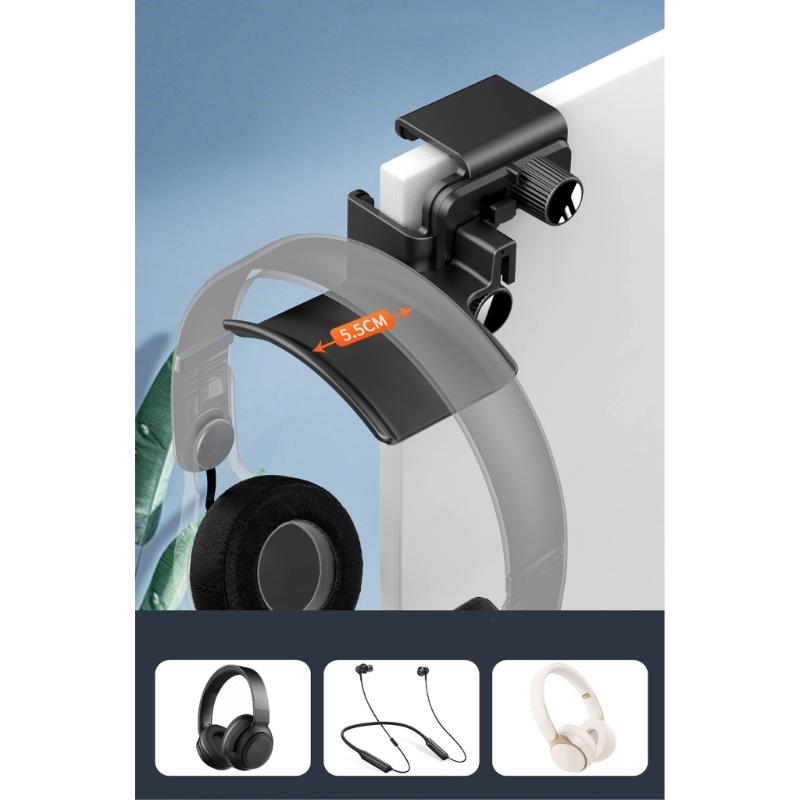 Monitor Headphone Stand Plastic Adjustable Clamp Saving Space PC Screen Headset Holder Earphone Hanger for Gaming