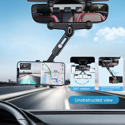 Soporte retráctil para teléfono, giratorio de 360 grados, compatible con longitud ajustable, espejo retrovisor ancho para teléfono, soporte para automóvil, suministros