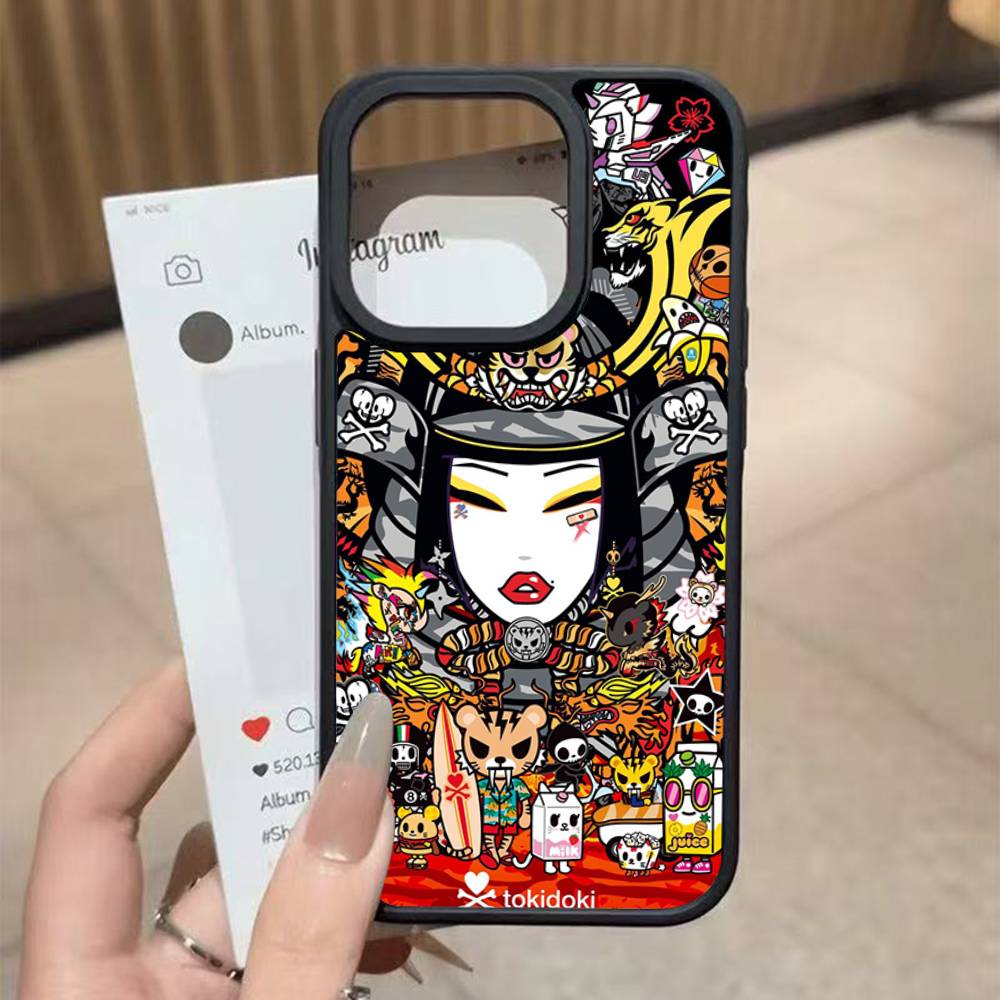 Japan T-Tokidokis Black Silicone Hard Plastic Phone Case For Iphone 17 Air 16 15 14 13 12 11 Pro Max PC+TPU Case