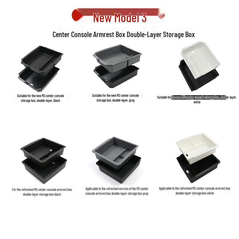 Double-Layer Storage Box & Glasses Holder for Tesla Refreshed Model Y/M3/YL Center Console