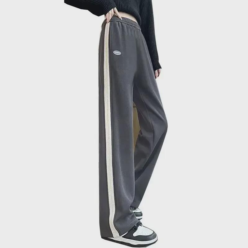 

Широкие повседневные прямые спортивные брюки для девочек весна/осень 2024 г. 150 cm темно-серого