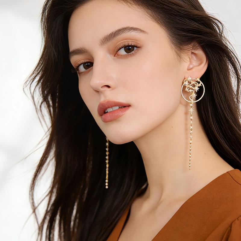 APM Monaco Earrings [Romantic Confession] Long Meteor Intertwined, Bright, Elegant, Exquisite and Fashionable, Synthetic Cubic Zirconia YE14556OX