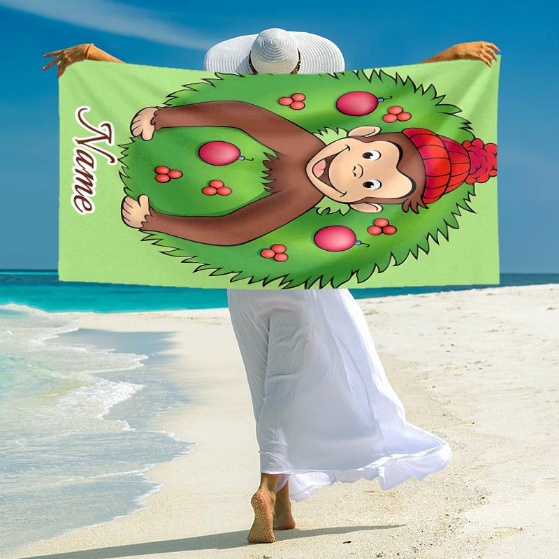 Personalized Curious Monkey Adventures Beach Towel Microfiber Beach Towel Thin Absorbent for Beach Swimming Yoga Bath Sports. 0910356