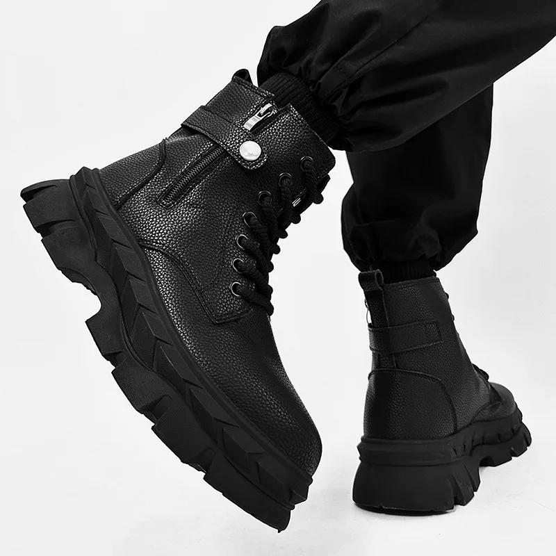 Fashion New High Quality Men's Shoes High Top Fashion Versatile Casual Shoes Thick Soled Height Increasing Mountaineering Sports Shoes