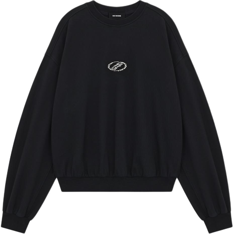 WE11DONE Ss26 Ribbed Round Neck Rhinestone Decorated Long Sleeve Sweatshirt Unisex Sweatshirt WD-TS0-26-795-U-BK