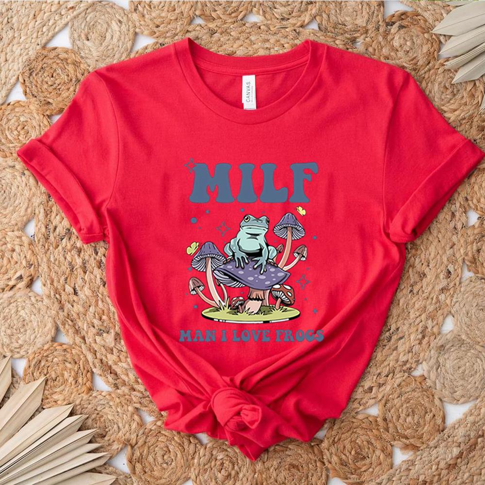 Unisex Retro Frog TShirt Funny Froggy Shirts Frog Lover Shirt MILF Unisex I Love Frogs Graphic Shirt Summer Trendy Casual Tops