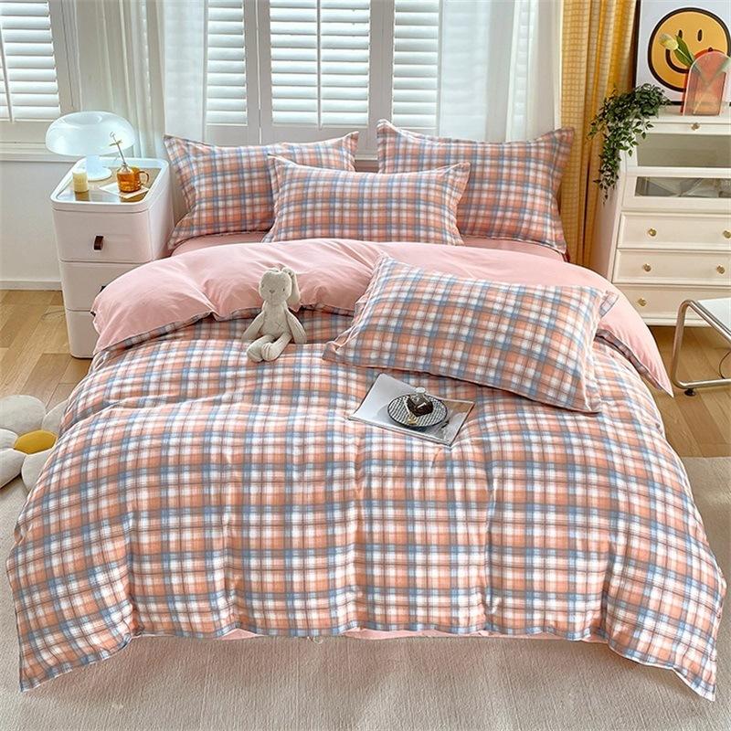 Small Fresh Pure Cotton Brushed Four-piece Set Thickened Washed Cotton Sheets and Quilt Covers Dormitory Three-piece Bedding Set