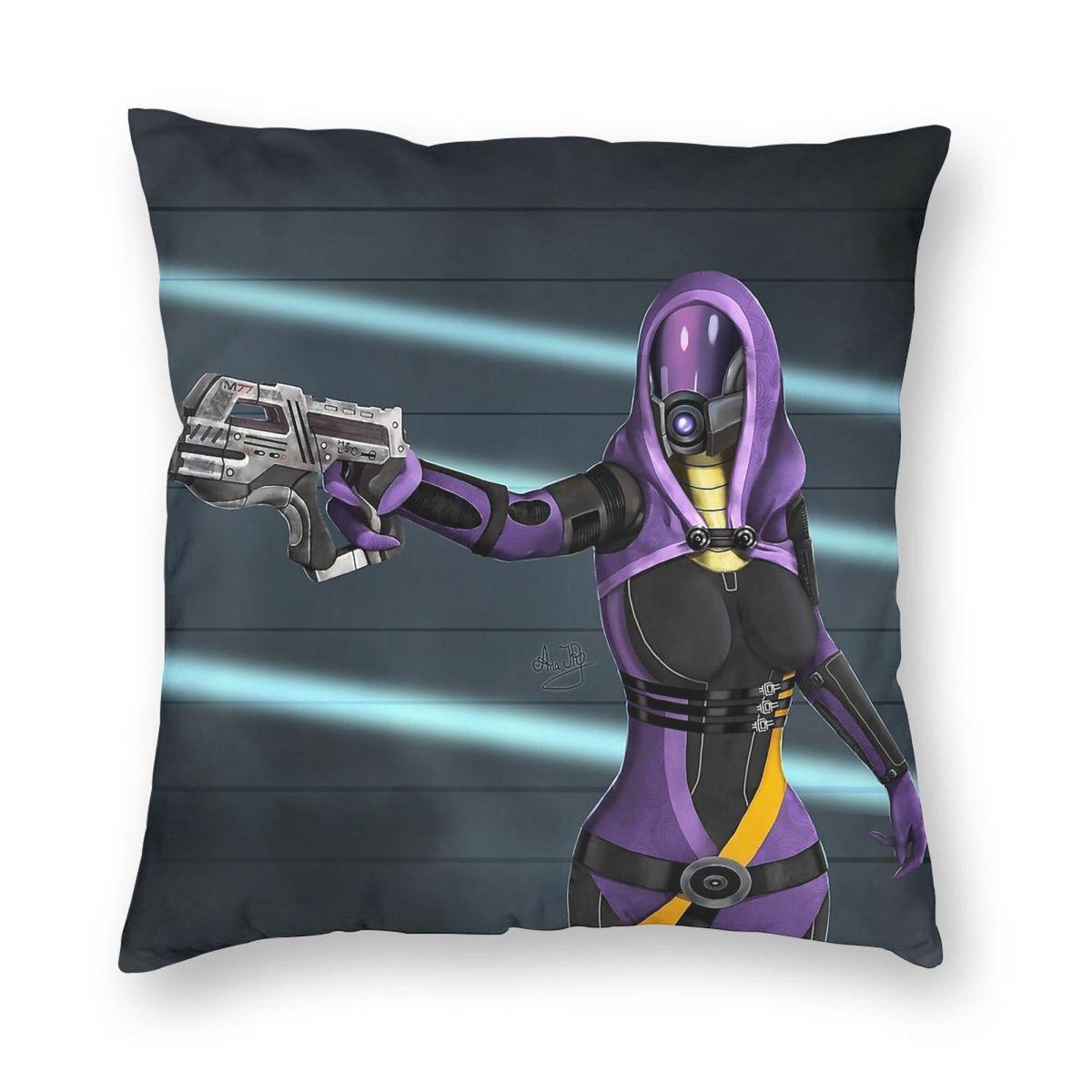 Mass Effect Tali Zorah Square Pillowcase Polyester Linen Velvet Creative Zip Decor Pillow Case Sofa Cushion Cover Peach skin 18*18(CM)-1Pcs