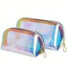 Laser Iridescent TPU Large Capacity Half-Round Makeup Bag - Portable, Transparent, Waterproof Travel Wash Bag