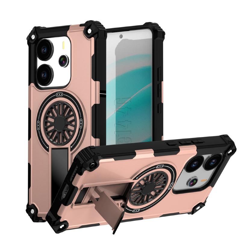 New For Magsafe Magnetic Fold Bracket Solid Color Soft TPU+Hard PC Armor Phone Case For Redmi Note 14 Pro Plus Bumper Back Cover