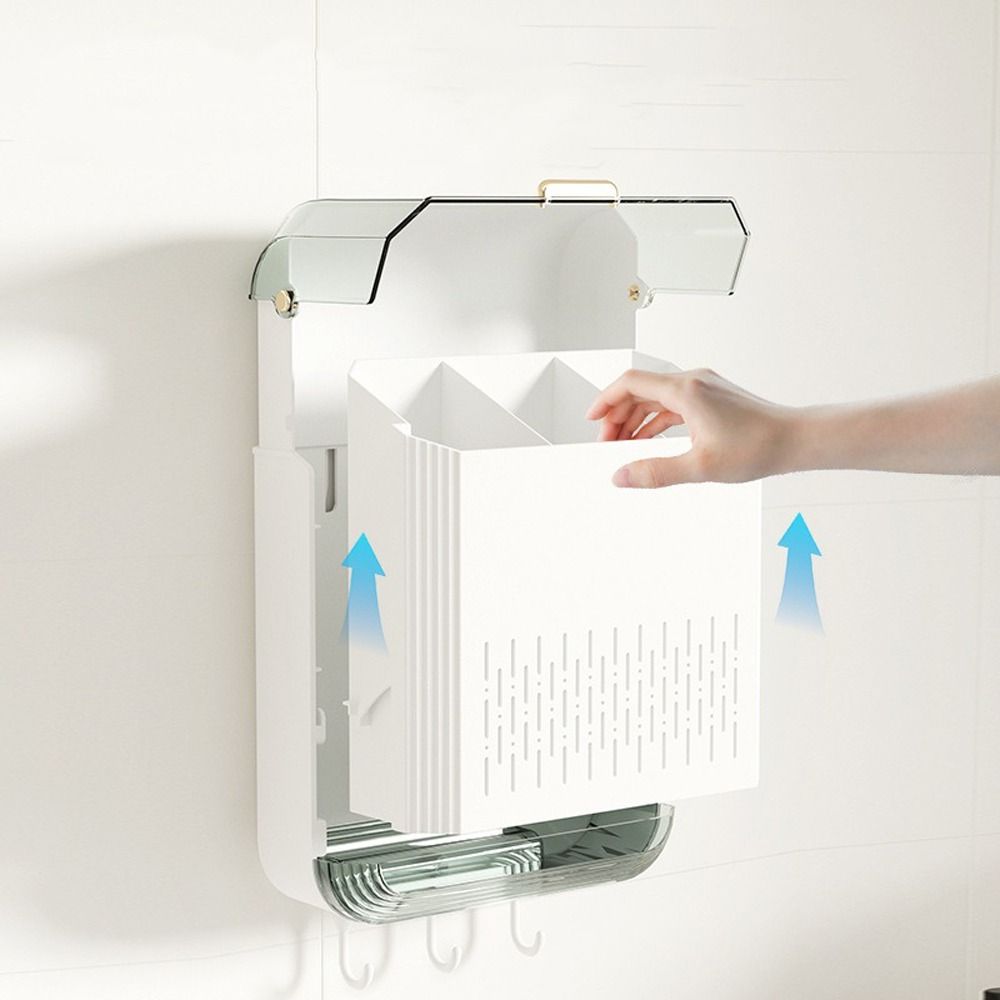 Wall Mounted Kitchen Cutlery Holder Dust-proof Draining Racks  Spoon Storage