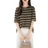 Pure Cotton Crew Neck Striped Fashionable Versatile Contrasting Color Age-reducing Short-sleeved Summer New Casual Top