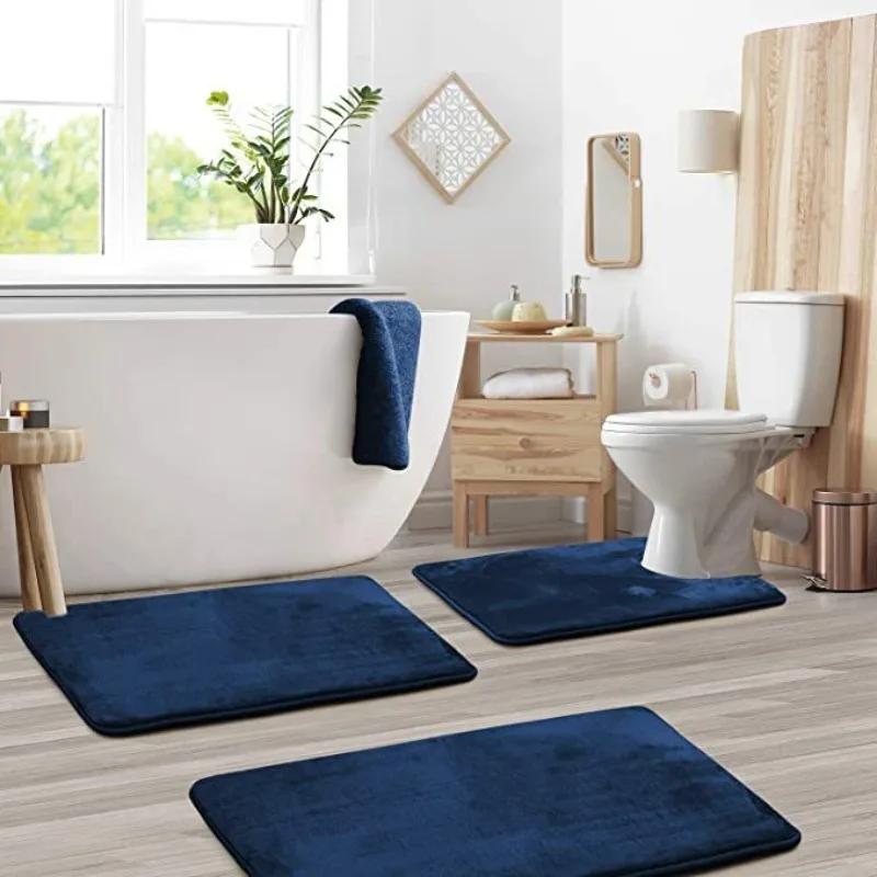 

flannel Bath Mat Super Soft Non-slip Comfortable Bath Mats Rug Carpet Set for Bathroom Absorbent Washable Rug Toilet Floor Mat 3PCS Set