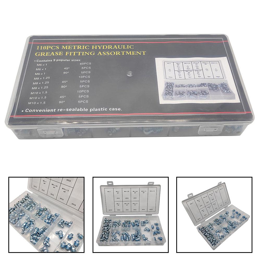Nickel Plated Iron Construction Efficiently Designed 110 Piece Grease Nipple Kit Suitable for Vehicle Maintenance Tasks