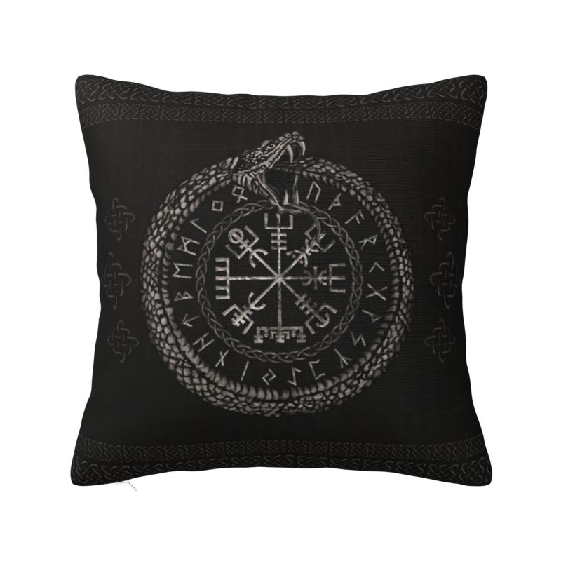 Custom Lucky Charm Viking Compass Vegvisir Cushion Cover Xcm Vikings Valhalla Velvet Luxury Pillow Case Home Decoration