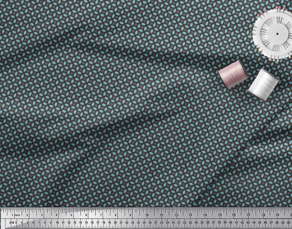 Soimoi Blue Japan Crepe Satin Fabric Semi Circle Geometric Print Fabric by the Metre 42 Inch