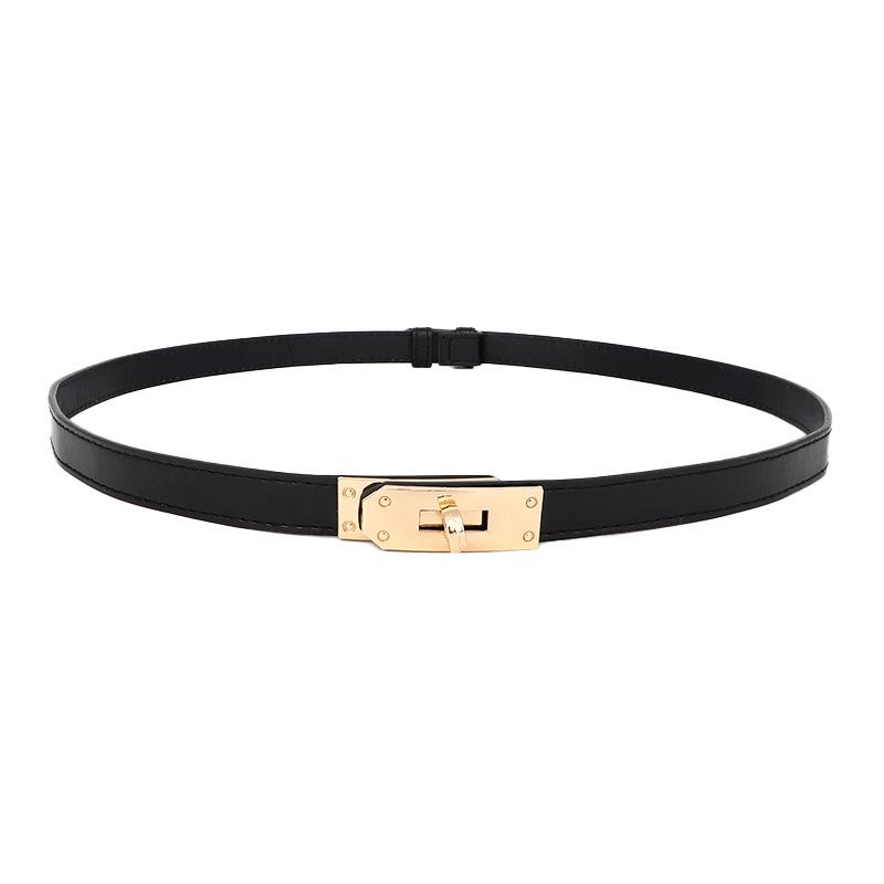 Women's Leather Decorative Buckle Pull-Through Waistband Belt for Skirts and Suits - Punch-Free Design.