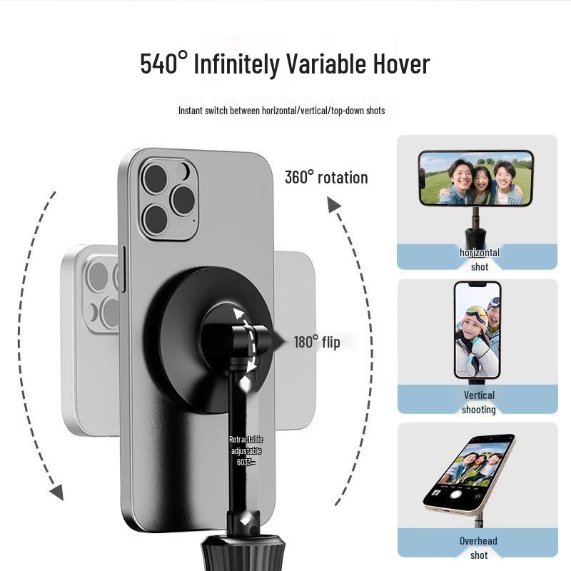 Magnetic Selfie Stick with Rotating Tripod and Folding Phone Holder for Travel, Desktop, and Live Broadcast