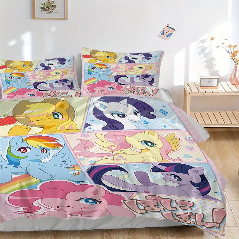 Colorful Ponies Friendship Magic Print 3Pcs Bedding Set,Duvet Cover with 2 Bedro,Pillowcase Home Birthday Gift